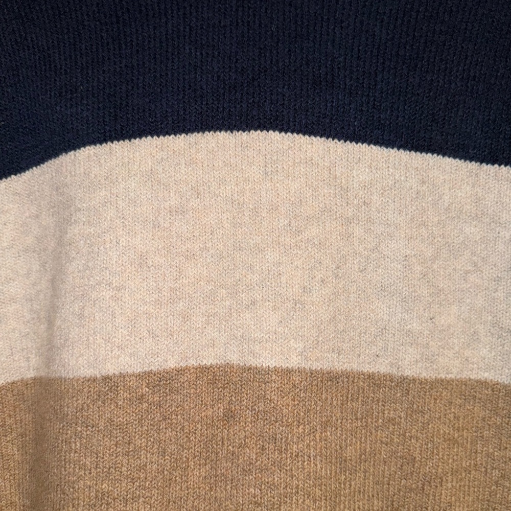 NEW Goodfellow Color-block Hoodie Sweater Blue, Cream & Tan  Dapper Brown   NWT - Picture 6 of 11